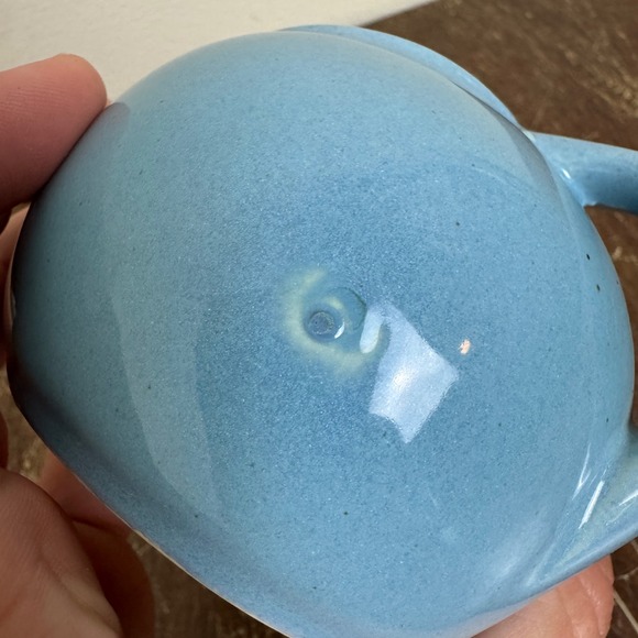 Vintage MCM Ceramic Light blue Slanted Sugar Bowl with handles - Picture 5 of 8